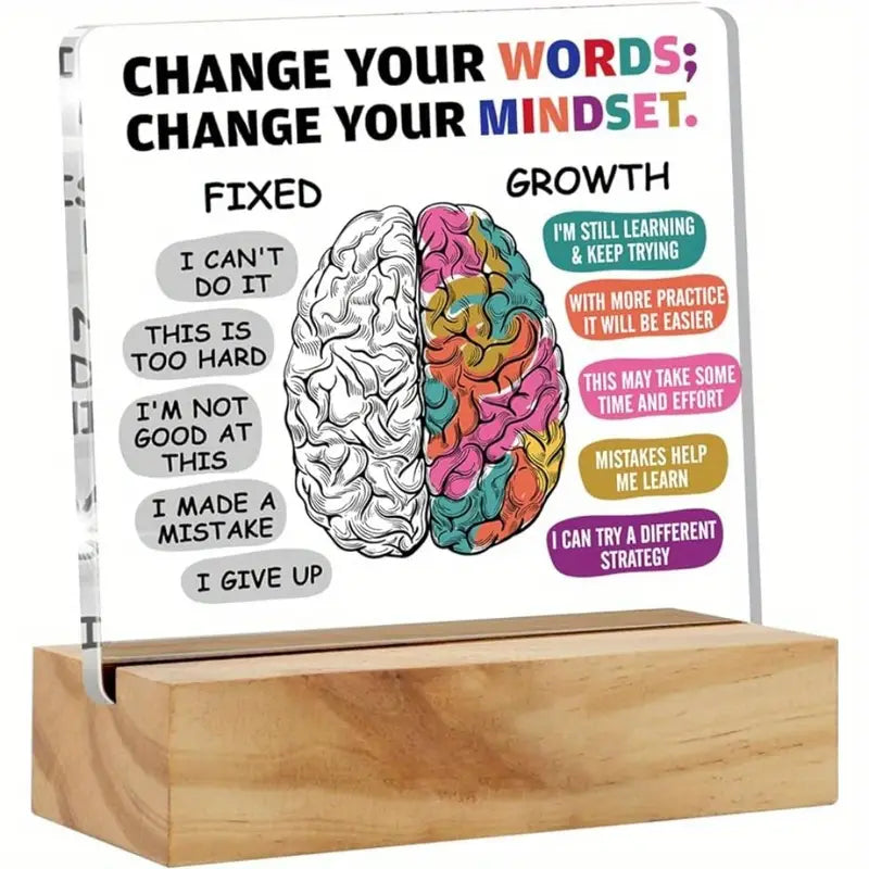 Positive Vibes Growth Mindset with Wood Stand