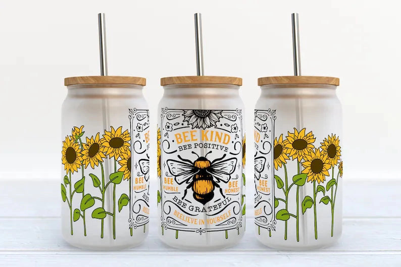Bee Kind Bee Positive Bee-lieve in Yourself  Glass Can Cup