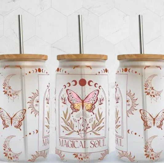 Magical Soul 16oz Glass Can Cup with Lid and Straw